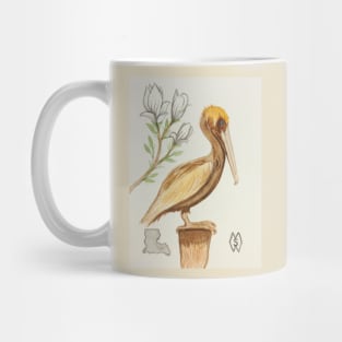 Louisiana state bird & flower, the pelican and magnolia Mug